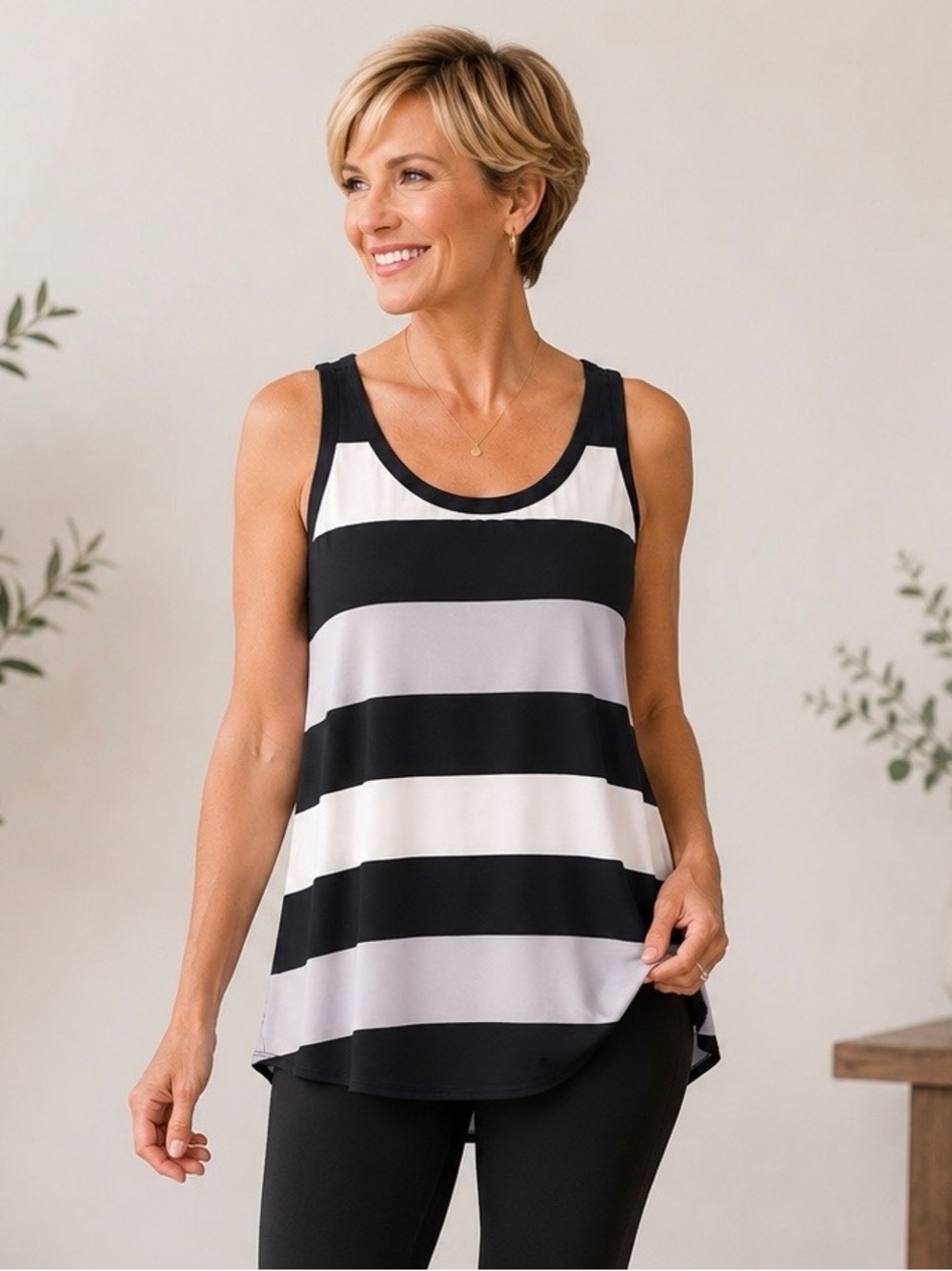 Express Black, Gray and White Striped Tank Top